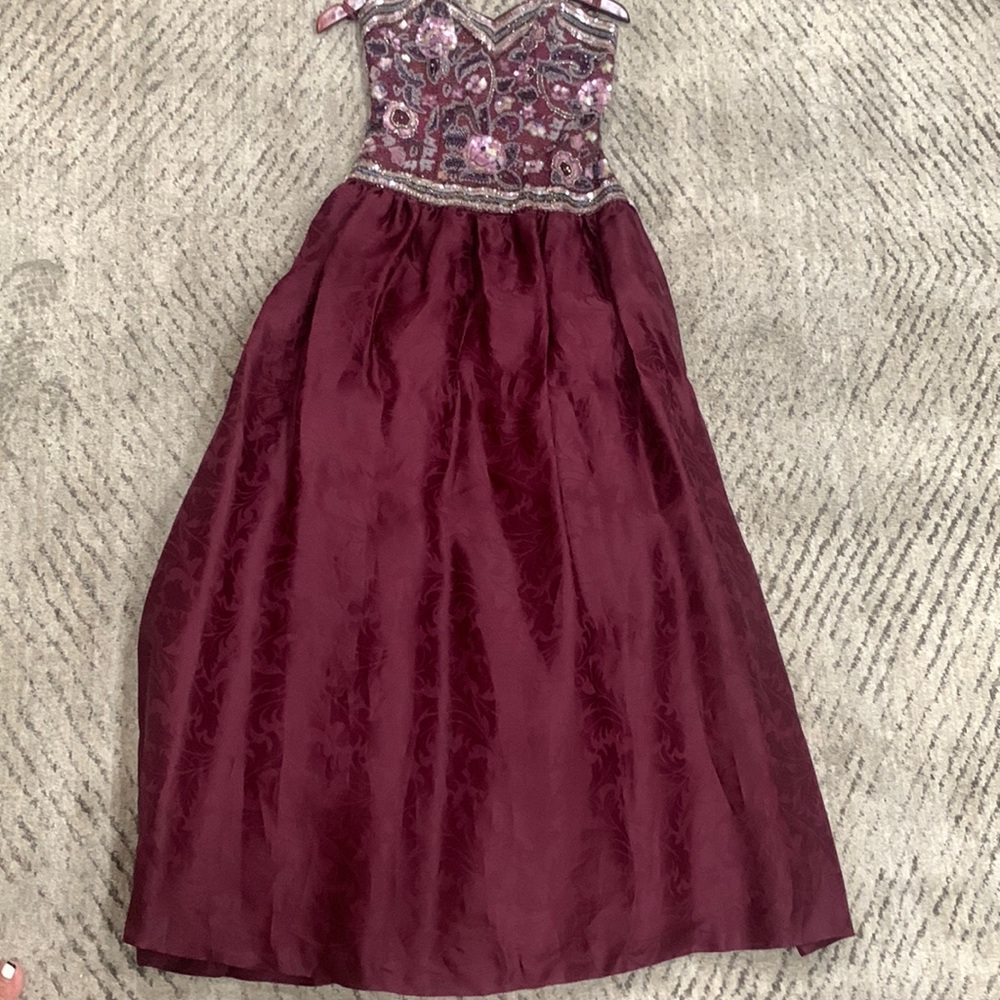 Black tie beaded burgundy long dress. Size 4.